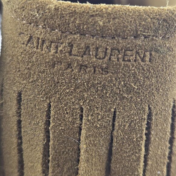 Saint Laurent Suede Fringe Espadrille Ankle Booties 7.5 37.5 Tan Designer Boho - Picture 12 of 13